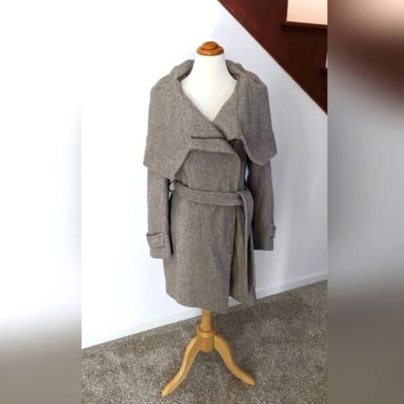 ZARA wool coat Shawl Cape collar thick pea coat Size L - Picture 1 of 5